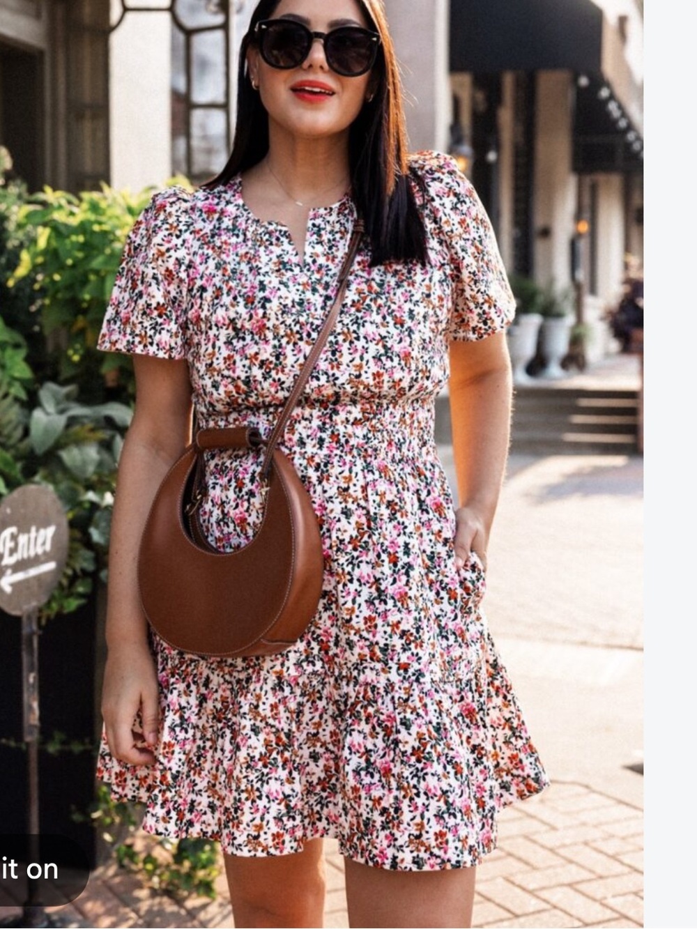 Anthropologie Floral Short Sleeve Dress - White with Pink & Orange